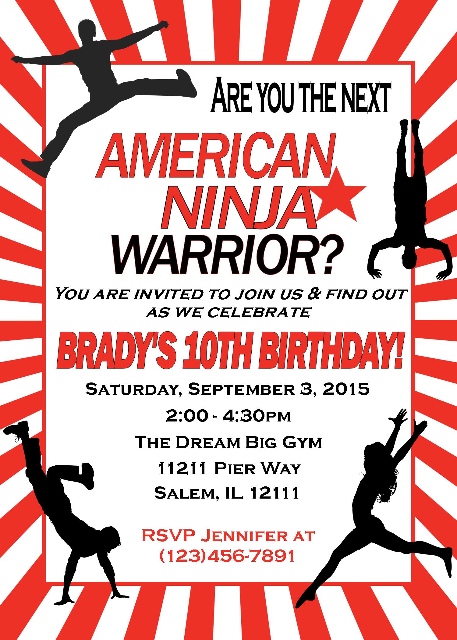 Free Printable American Ninja Warrior Birthday Invitations