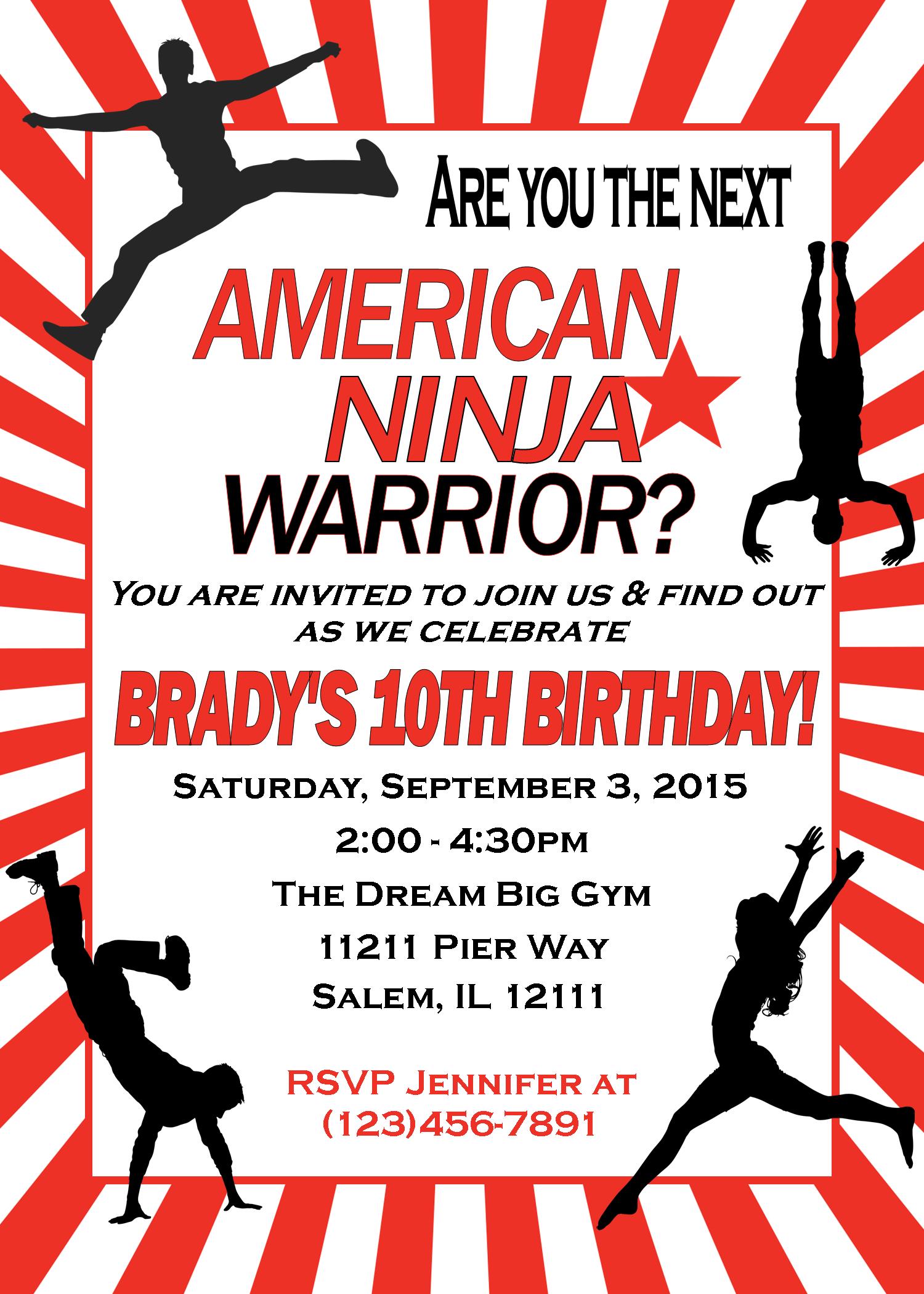 American Ninja Warrior Birthday Invitation Sweetdesignsbyregan American Ninja Warrior Birthday Invitation Sweetdesignsbyregan