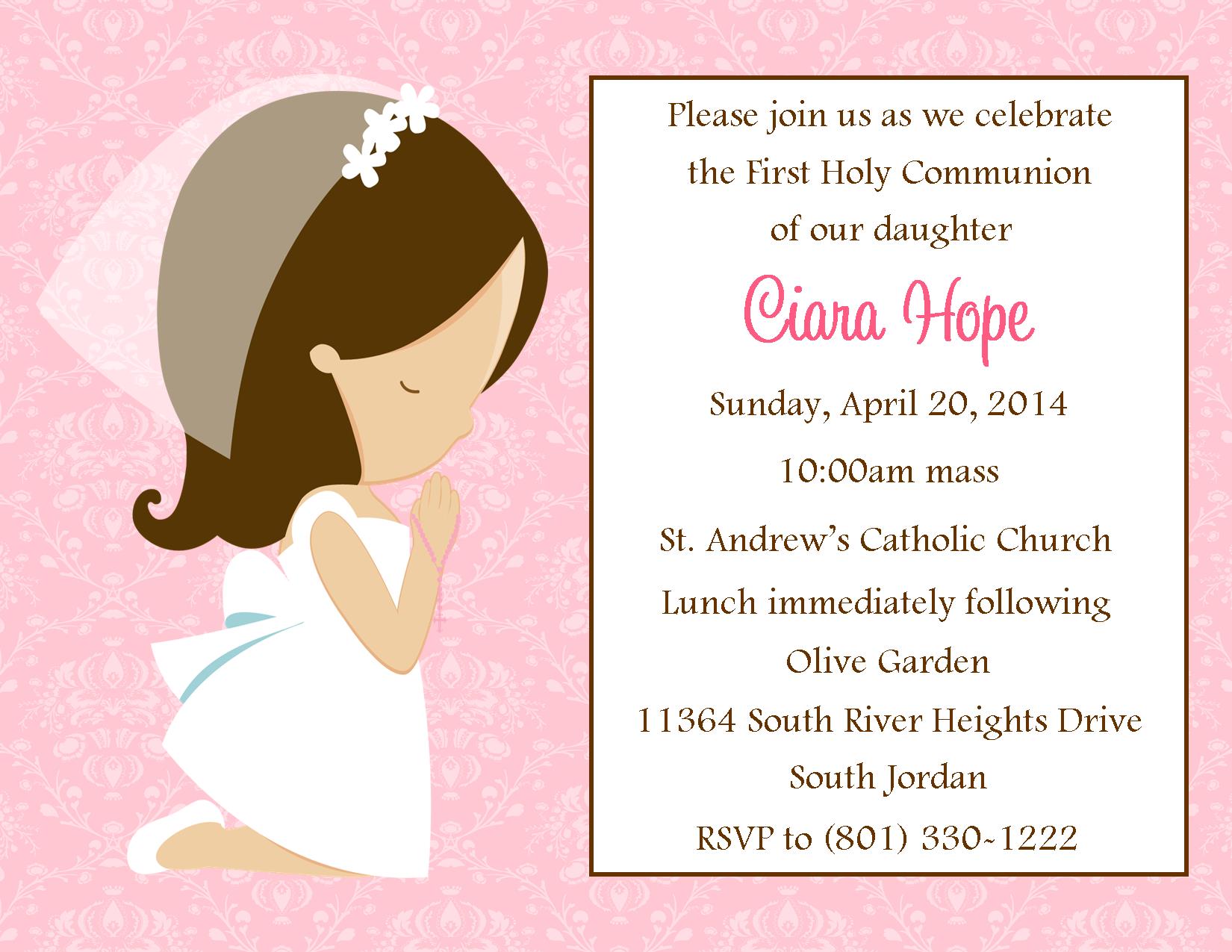 First Communion Invitation Girl (Digital File) sweetdesignsbyregan