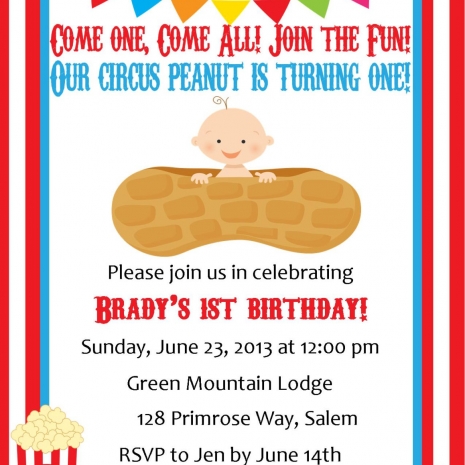 Circus Peanut First Birthday Invitation
