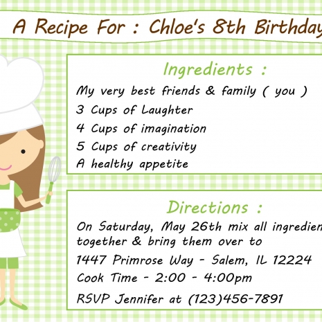 Kid's Baking Champion Party Invite