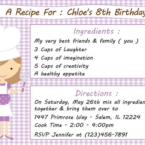 Kid's Cooking Birthday Invitation