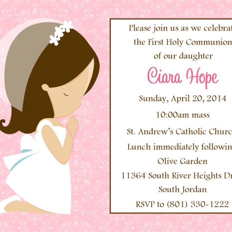 First Communion Invitation Girl Design