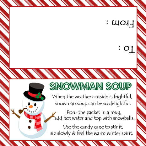 Snowman Soup Printable Favor Bag Topper