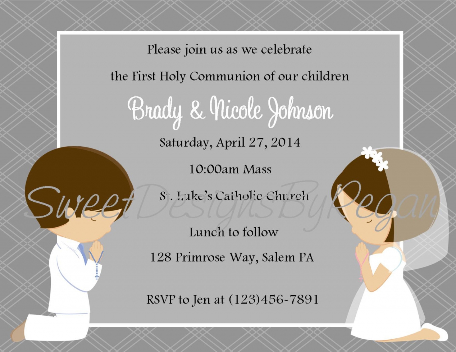 First Communion Invitation - Twins (Digital File) | sweetdesignsbyregan
